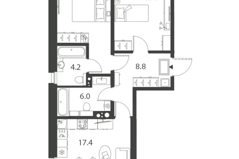 Продаётся 2-комнатная квартира, 68.1 м²