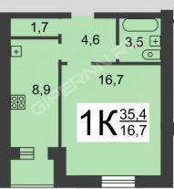 Продаётся 1-комнатная квартира, 36 м²