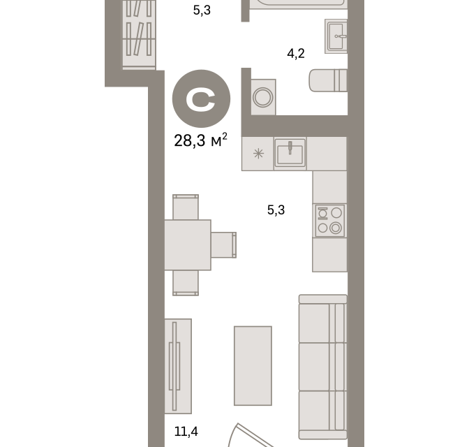 Продаётся студия, 28.3 м²