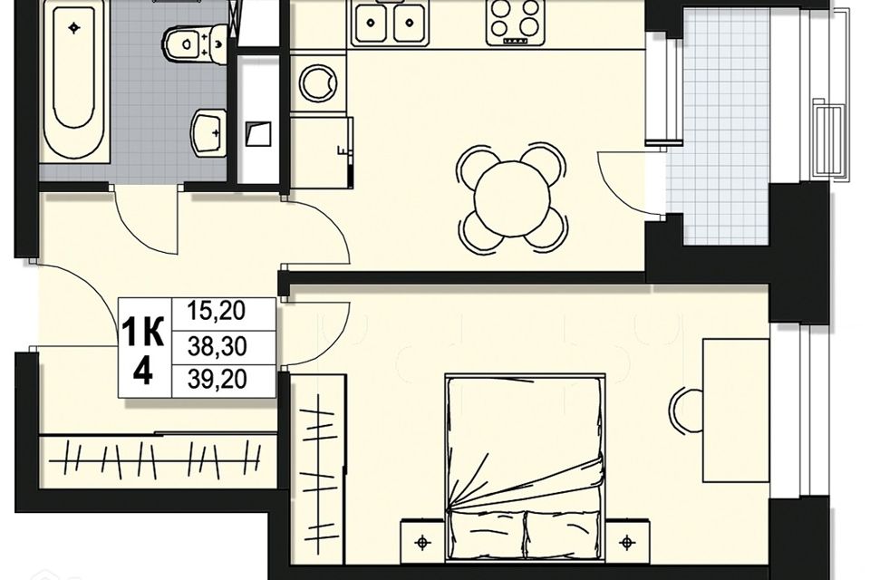 Продаётся 1-комнатная квартира, 38.3 м²
