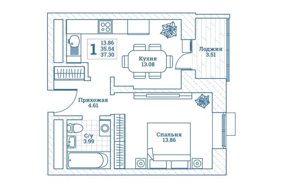 Продаётся 1-комнатная квартира, 37.8 м²