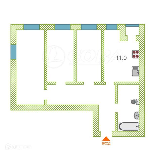 Продаётся 3-комнатная квартира, 75.2 м²