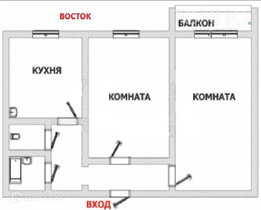 Продаётся 2-комнатная квартира, 53.6 м²