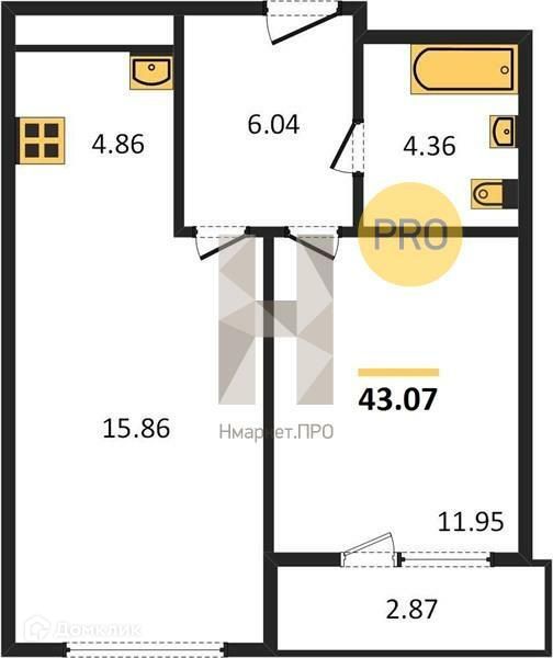Продаётся 2-комнатная квартира, 45.7 м²
