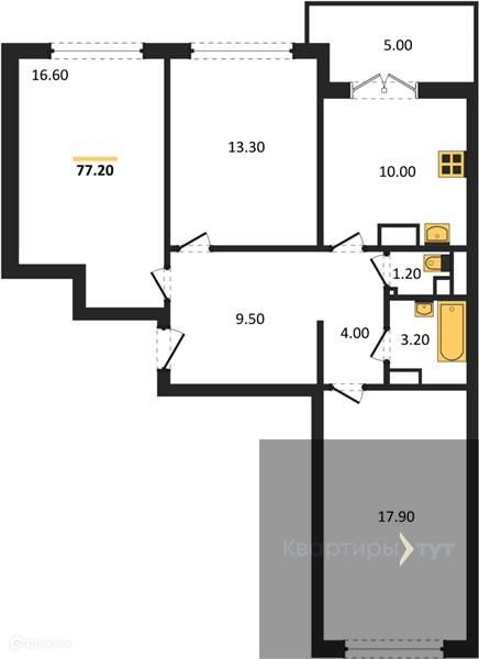 Продаётся 3-комнатная квартира, 77.3 м²