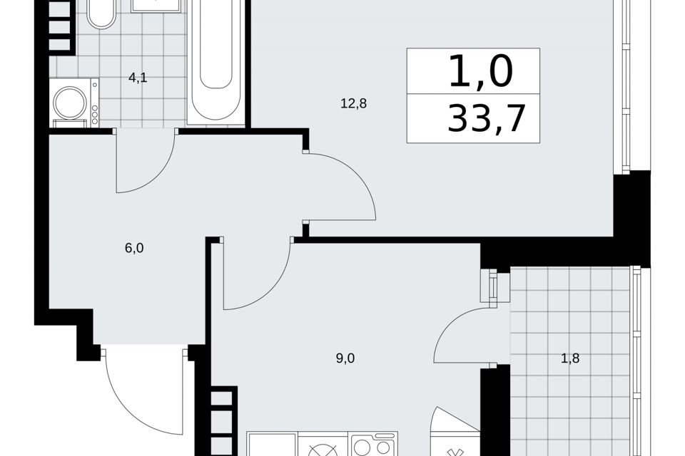 Продаётся 1-комнатная квартира, 33.7 м²