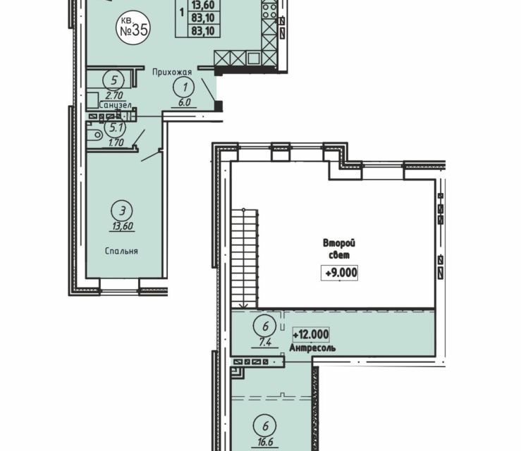 Продаётся 3-комнатная квартира, 82.9 м²