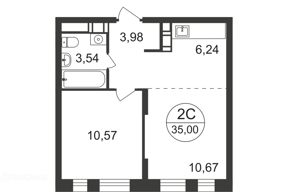 Продаётся 2-комнатная квартира, 35 м²