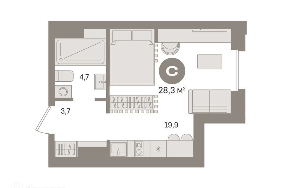 Продаётся студия, 28.12 м²