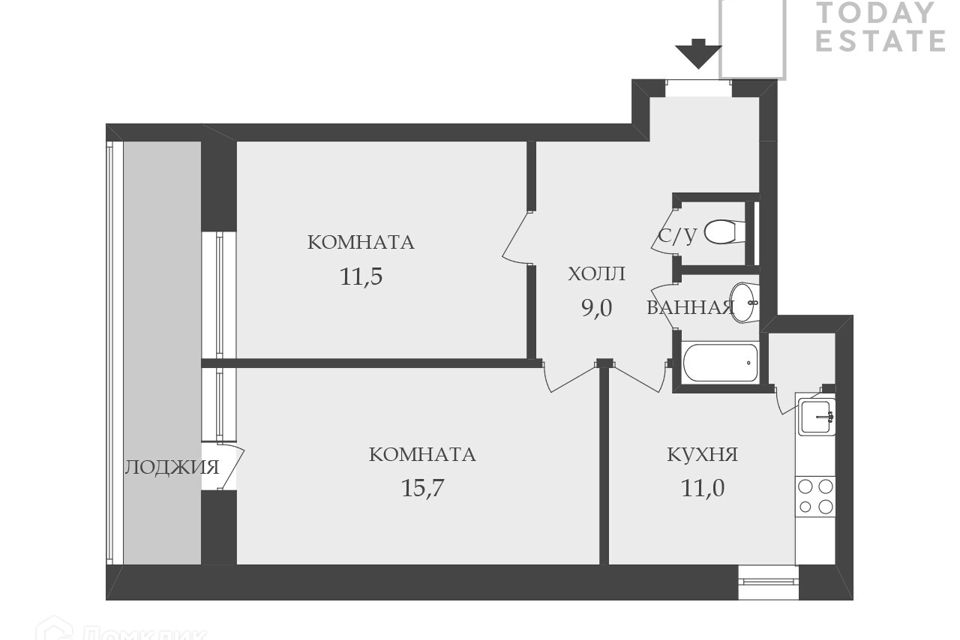 Продаётся 2-комнатная квартира, 49.1 м²