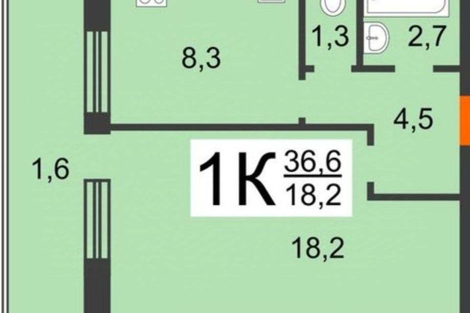 Продаётся 1-комнатная квартира, 36.6 м²