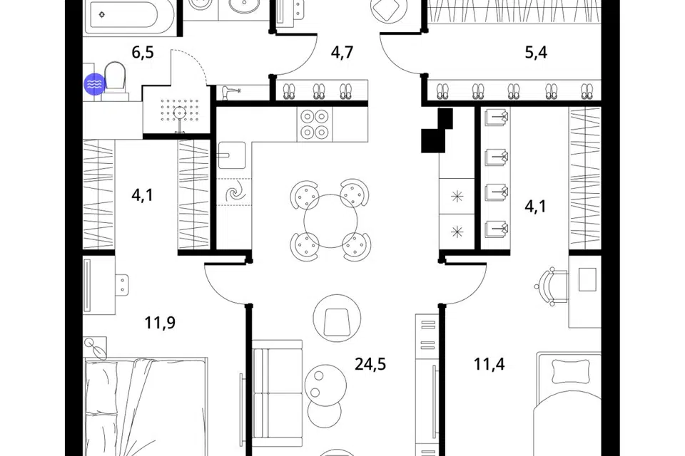 Продаётся 2-комнатная квартира, 77.3 м²