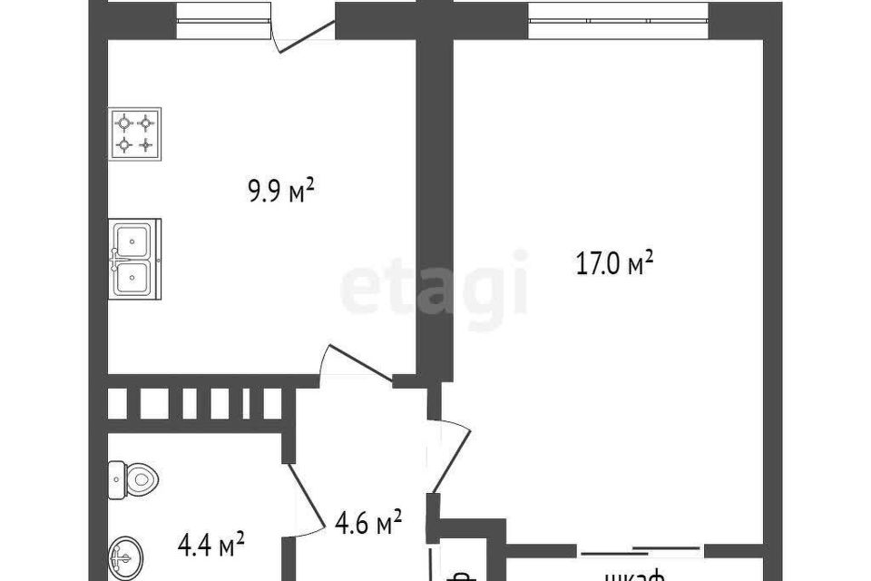 Продаётся 1-комнатная квартира, 36.6 м²