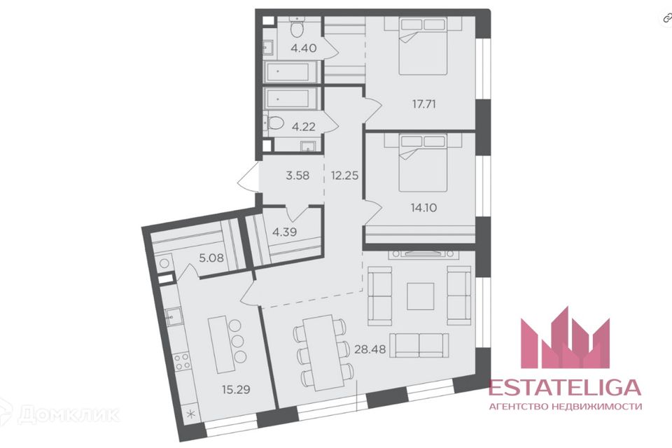 Продаётся 3-комнатная квартира, 109.5 м²