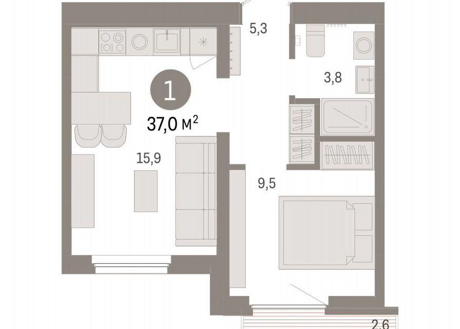 Продаётся 1-комнатная квартира, 37 м²