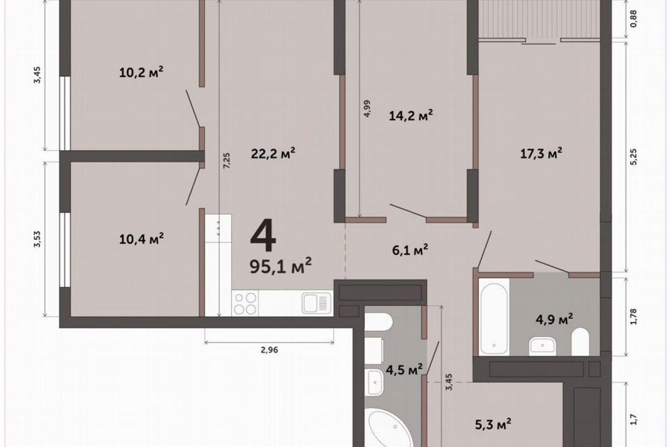 Продаётся 4-комнатная квартира, 95.1 м²
