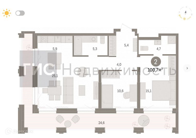 Продаётся 2-комнатная квартира, 98.5 м²