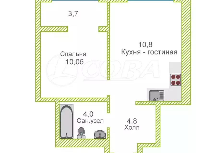 Продаётся 1-комнатная квартира, 40.9 м²