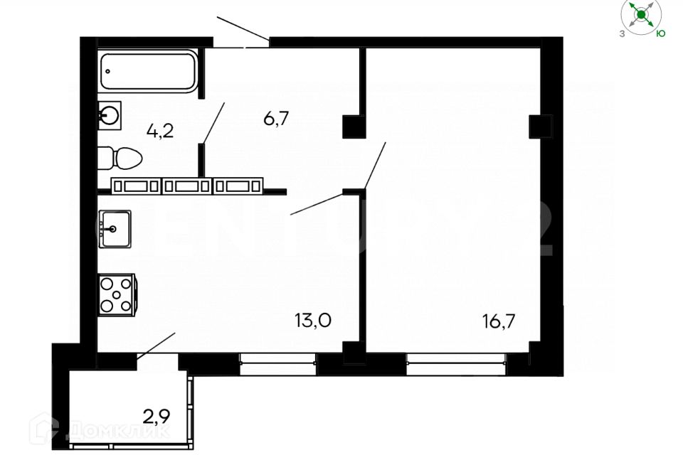 Продаётся 1-комнатная квартира, 43.5 м²
