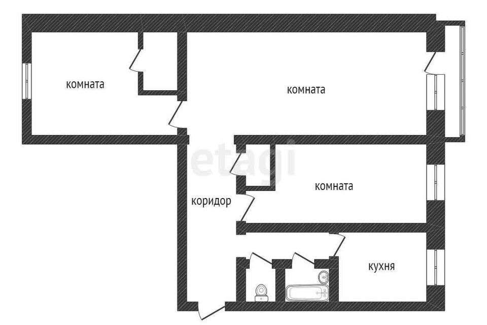 Продаётся 3-комнатная квартира, 59.5 м²