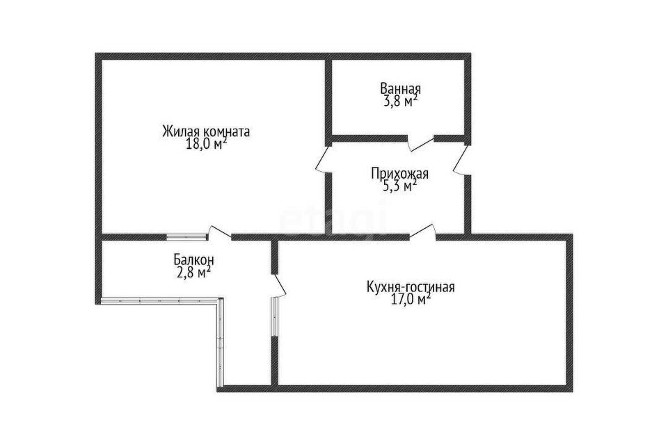 Продаётся 1-комнатная квартира, 50 м²