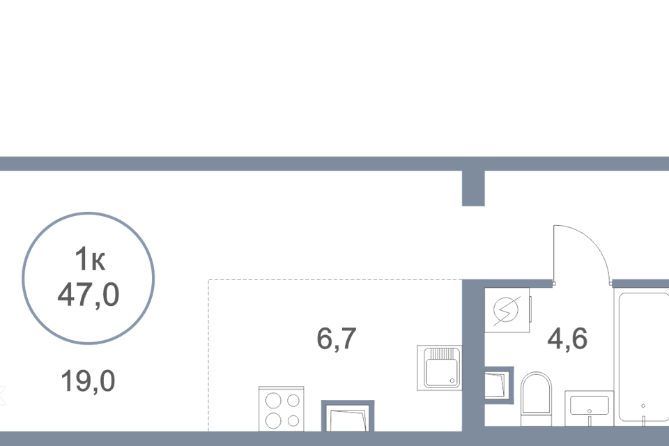 Продаётся 1-комнатная квартира, 47 м²