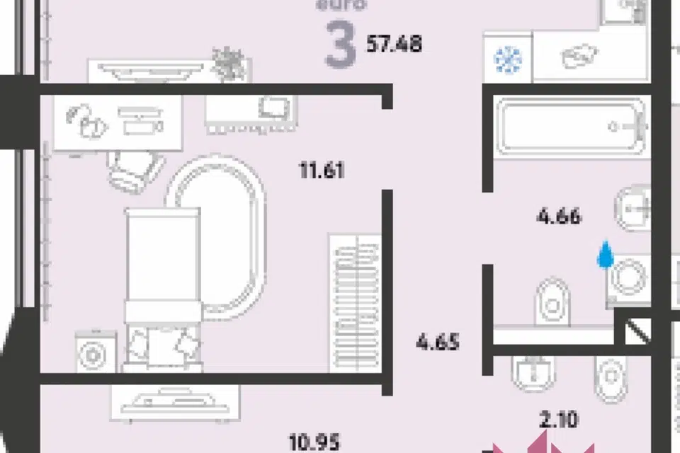 Продаётся 3-комнатная квартира, 57.1 м²