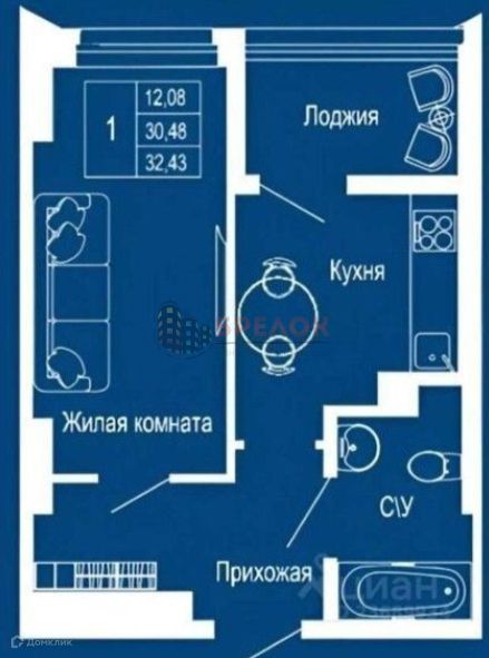 Продаётся 1-комнатная квартира, 34.5 м²