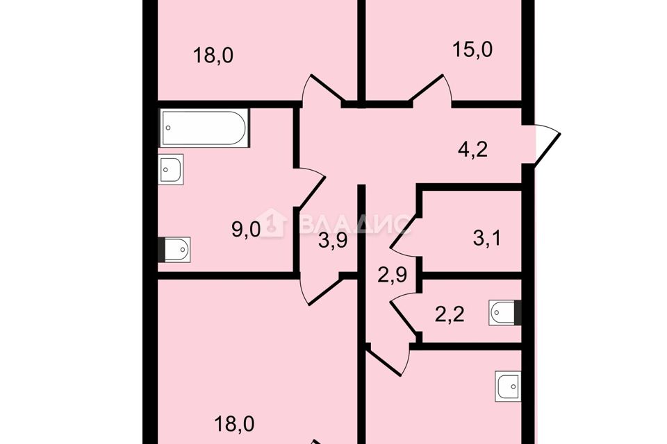 Продаётся 3-комнатная квартира, 93.3 м²