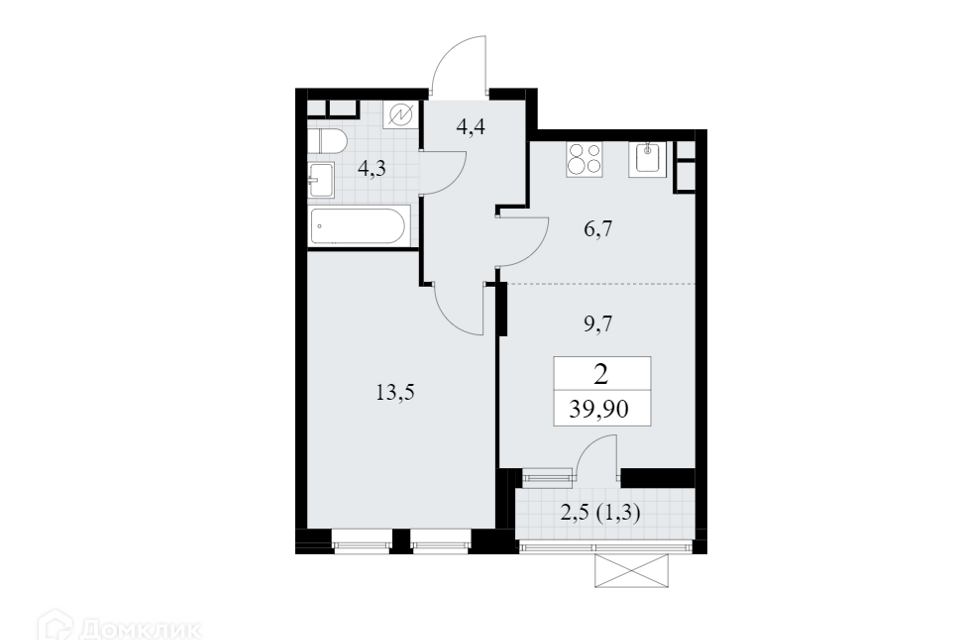 Продаётся 2-комнатная квартира, 39.9 м²