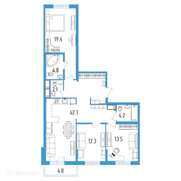 Продаётся 3-комнатная квартира, 100.2 м²