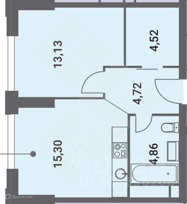 Продаётся 1-комнатная квартира, 43 м²