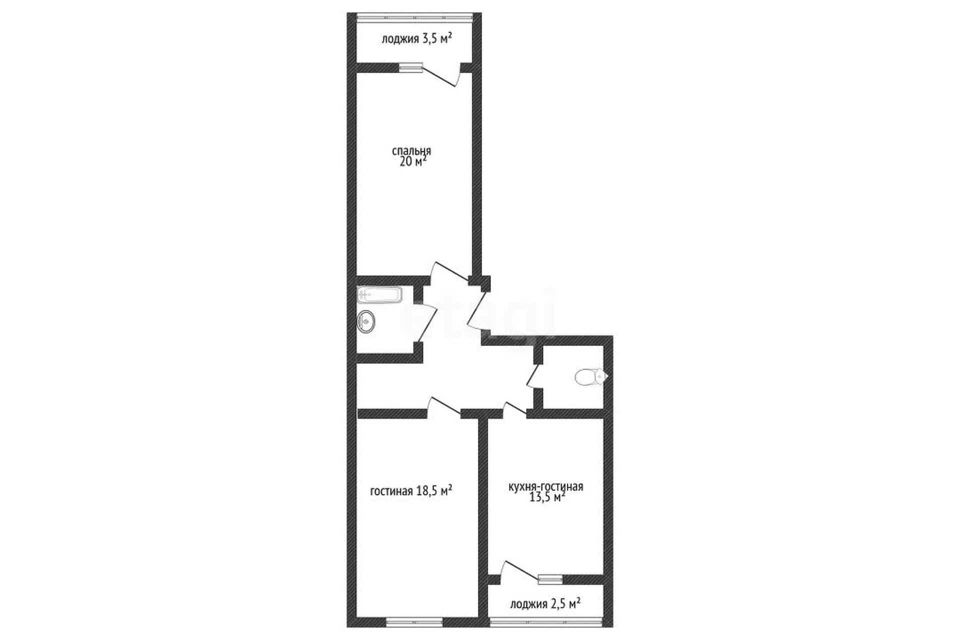 Продаётся 2-комнатная квартира, 68.5 м²