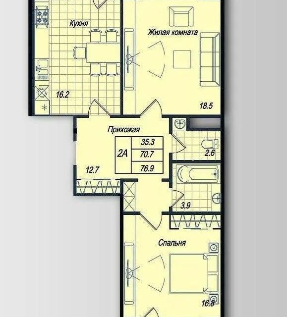 Продаётся 2-комнатная квартира, 71 м²