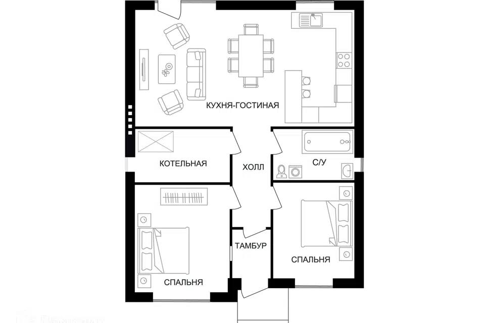Продаётся 1-этажный дом, 92 м²