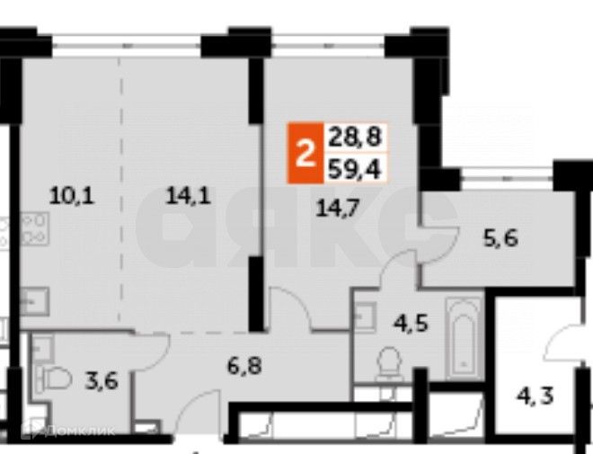 Продаётся 2-комнатная квартира, 60 м²