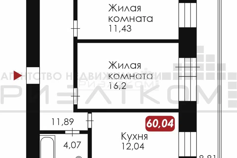 Продаётся 2-комнатная квартира, 60.04 м²
