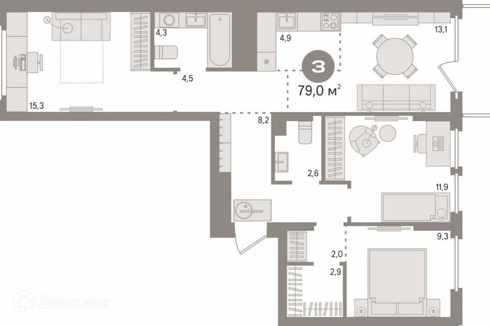 Продаётся 3-комнатная квартира, 79 м²