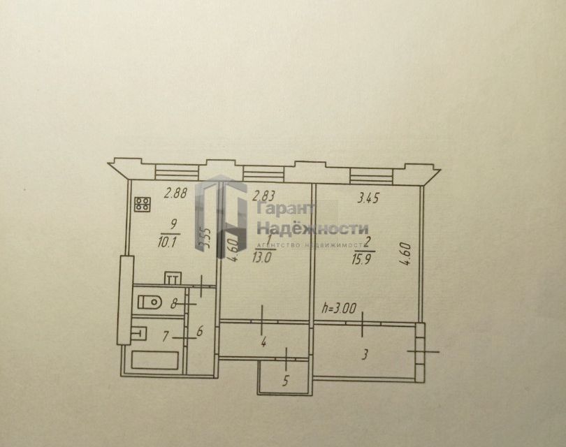 Продаётся 2-комнатная квартира, 56.5 м²
