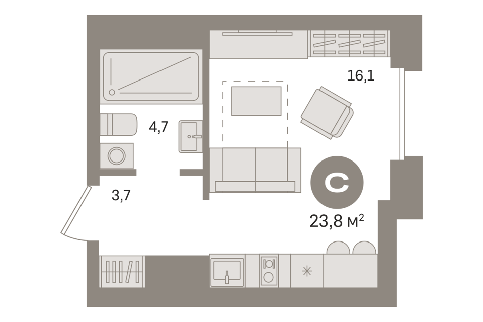 Продаётся студия, 23.78 м²