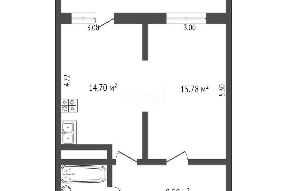 Продаётся 1-комнатная квартира, 47 м²