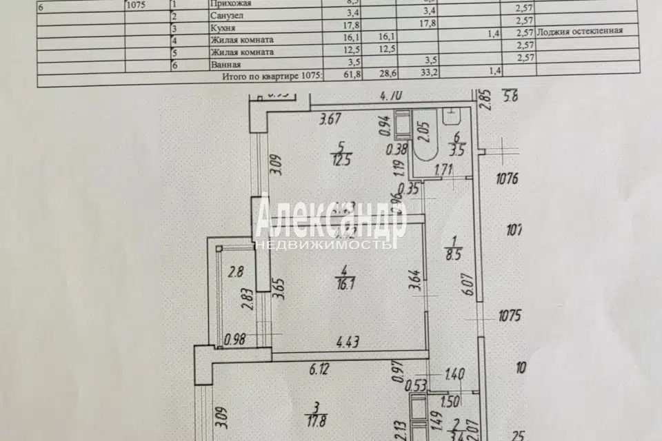 Продаётся 2-комнатная квартира, 61.8 м²