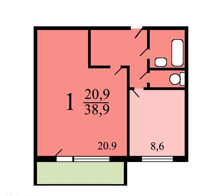 Продаётся 1-комнатная квартира, 41 м²