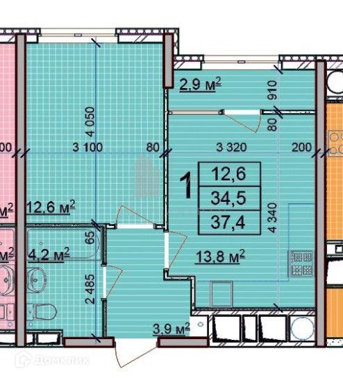 Продаётся 1-комнатная квартира, 37.4 м²