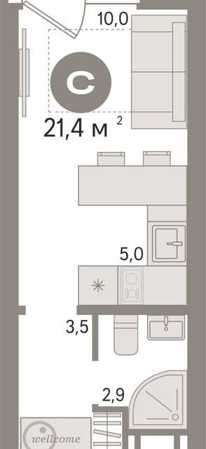 Продаётся студия, 21.4 м²