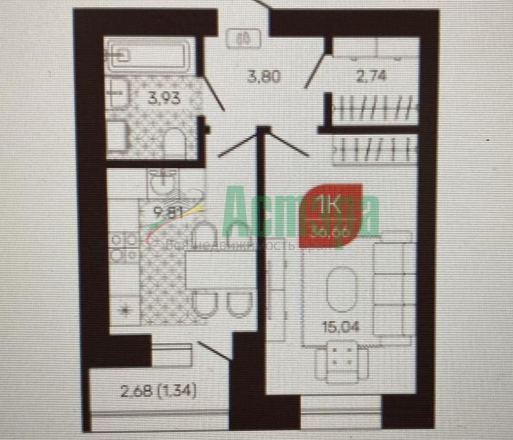 Продаётся 1-комнатная квартира, 36.6 м²