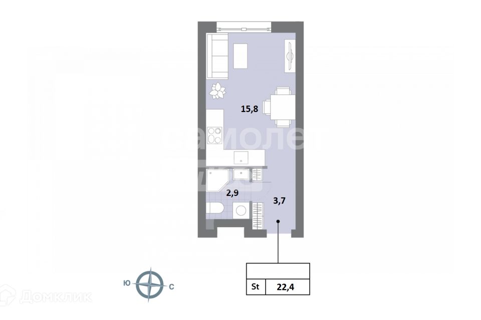 Продаётся студия, 22.4 м²