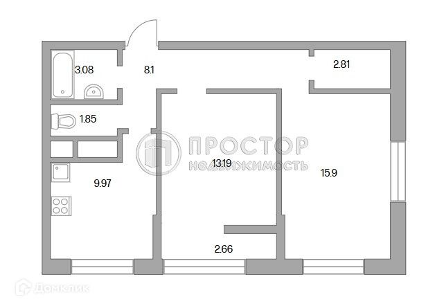 Продаётся 2-комнатная квартира, 50.6 м²
