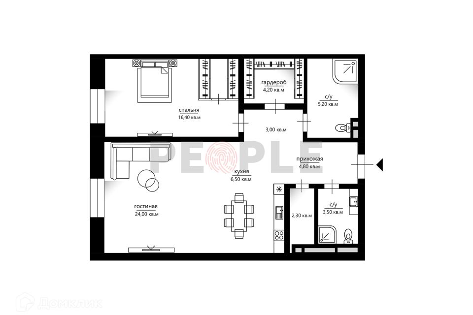 Продаётся 2-комнатная квартира, 70.9 м²