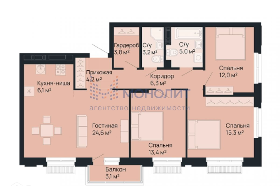 Продаётся 4-комнатная квартира, 112.4 м²